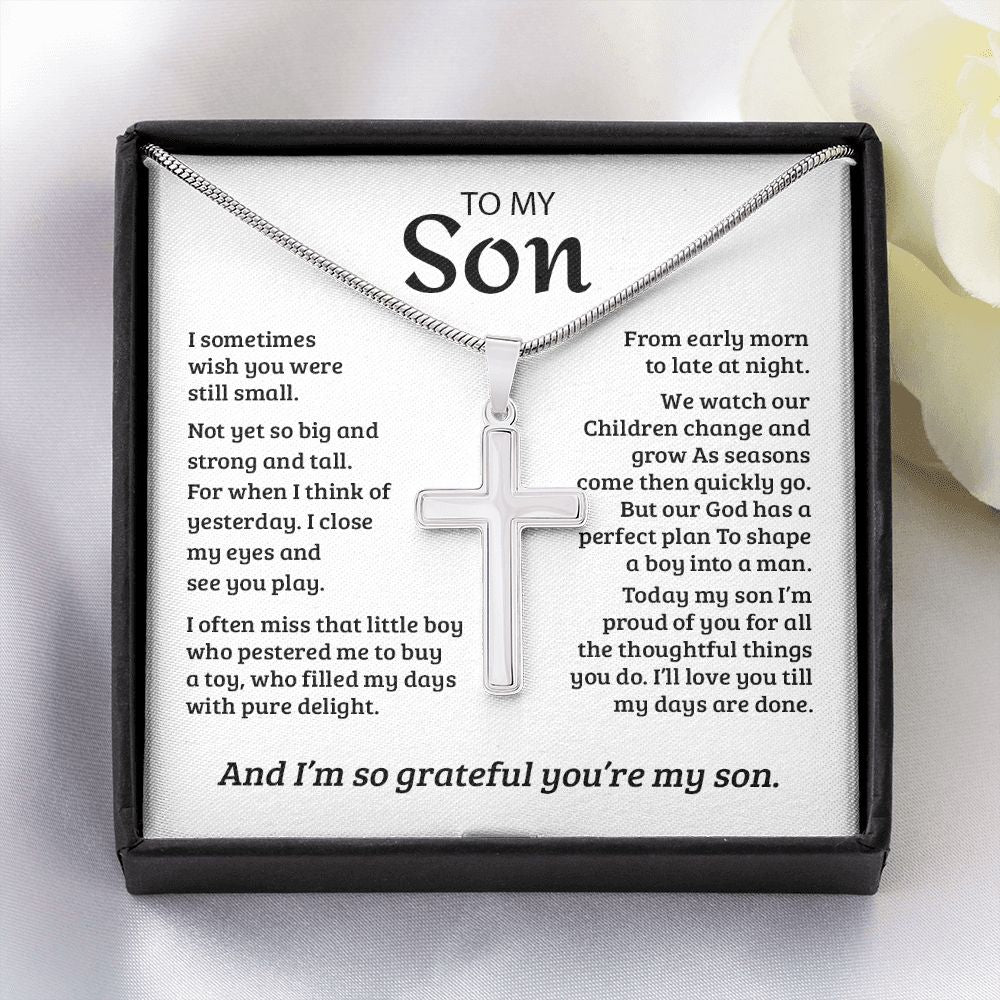 My Son | So Grateful - Stainless Steel Cross Necklace - PerfectDeals4me