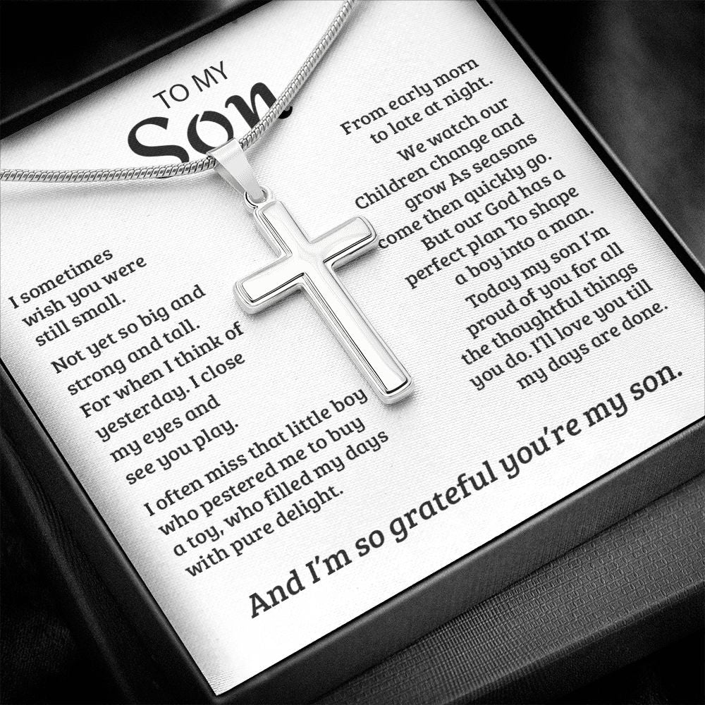 My Son | So Grateful - Stainless Steel Cross Necklace - PerfectDeals4me