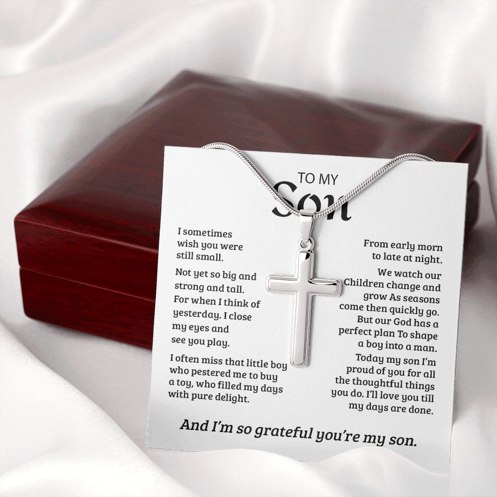 My Son | So Grateful - Stainless Steel Cross Necklace - PerfectDeals4me