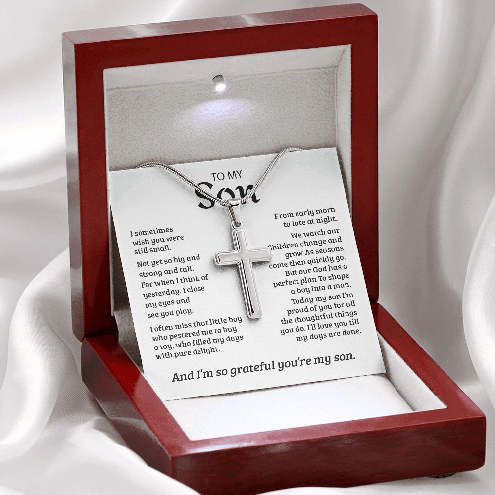 My Son | So Grateful - Stainless Steel Cross Necklace - PerfectDeals4me