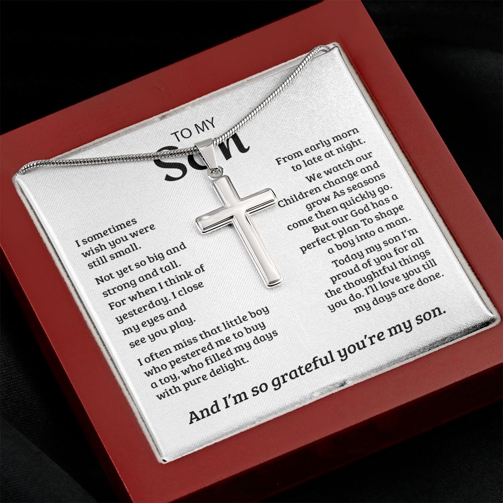 My Son | So Grateful - Stainless Steel Cross Necklace - PerfectDeals4me